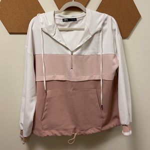 Zara Three-Quarter Zip Colorblock Hoodie